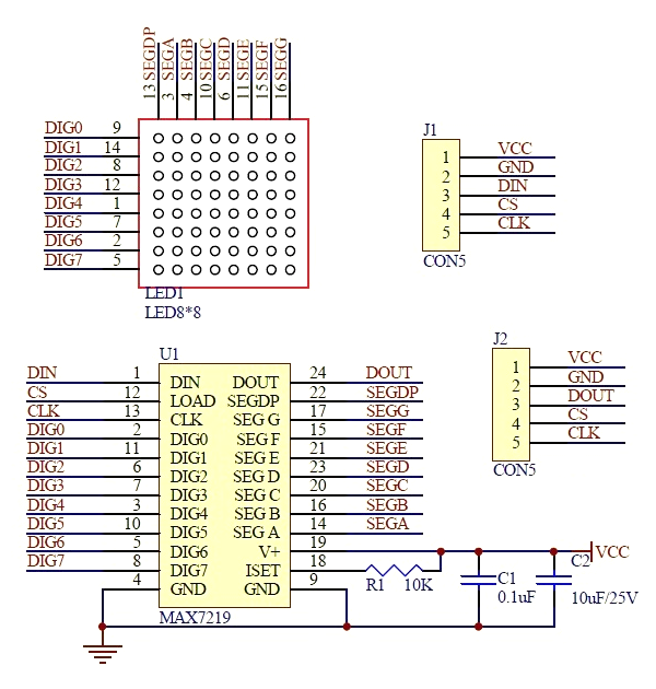 MAX7219 LED 8x8 Module Schematics